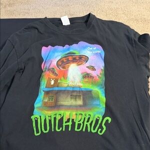 Dutch Bros Black Long Sleeve Tee with Colorful UFO Design